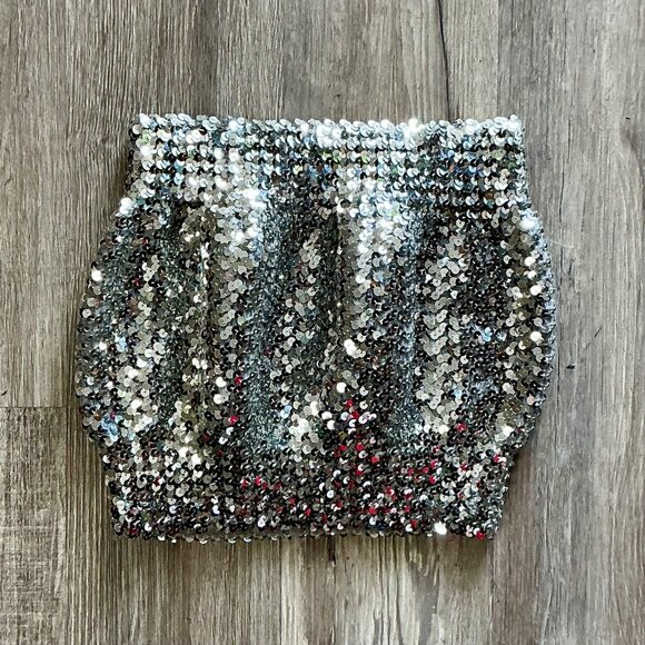 Vintage 1970s Disco Metallic Silver Sequin Tube Top - Picture 10 of 11